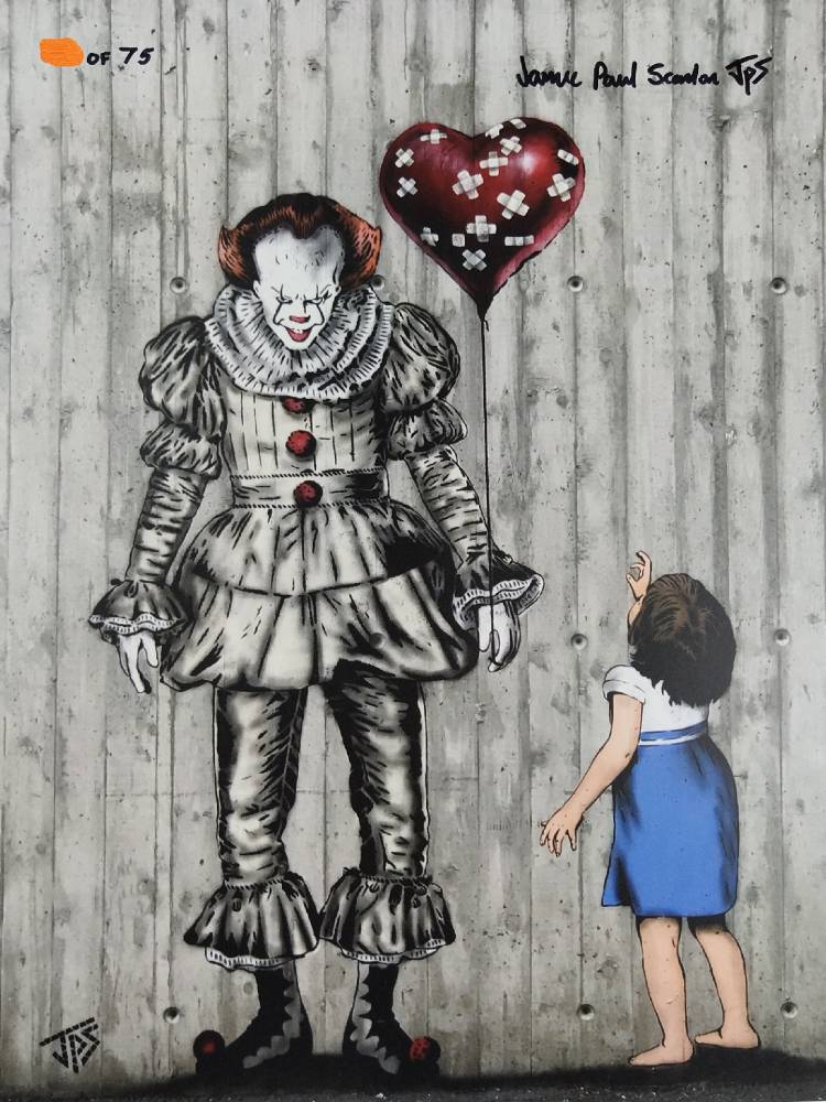 Pennywise Clown vs Banksy Girl with Balloon Wall Art Canvas – SharpWallArts