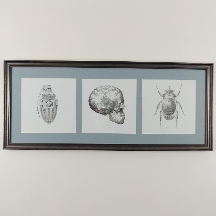 Magnus Gjoen Print Magnus Gjoen | Art Therapy Framed Set of 3 Prints, Skull, Beetle, Grenade