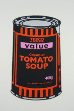 Load image into Gallery viewer, West Country Prince Screen print Banksy Soup Can Black Replica by Artist West Country Prince