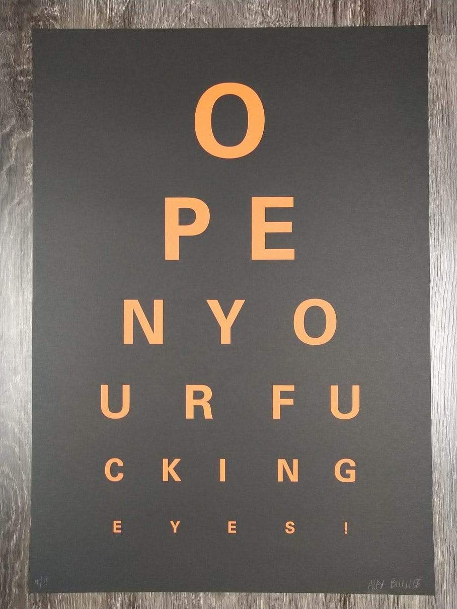 Alex Bucklee Screen print Alex Bucklee Eye Test - Orange on Black Limited print