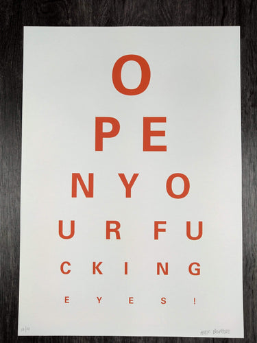 Alex Bucklee Screen print Alex Bucklee Eye Test - Orange on White limited print