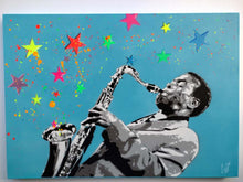 Load image into Gallery viewer, Game Over Original Medium (Blue) GAME OVER | Saxy Time | Original Spray Paint And Stencil on Canvas
