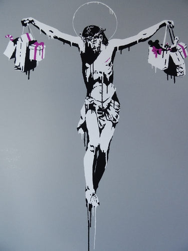 West Country Prince Screen print Banksy Christ With Shopping Bags Replica by Artist West Country Prince