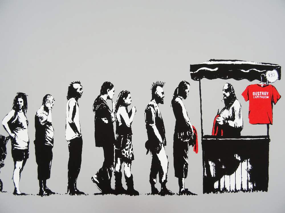 West Country Prince Screen print Banksy Destroy Capitalism Replica by Artist West Country Prince