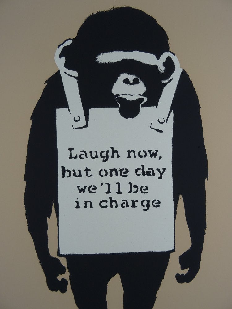 West Country Prince Screen print Banksy Laugh Now Replica by Artist West Country Prince