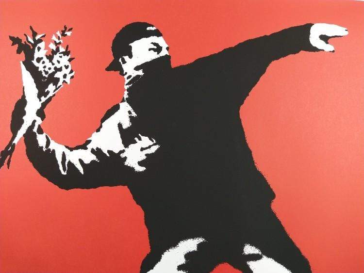 West Country Prince Screen print Banksy Love is in the Air Replica by Artist West Country Prince