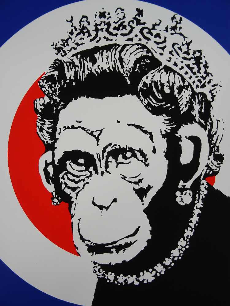 West Country Prince Screen print Banksy Monkey Queen Replica by Artist West Country Prince