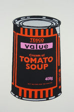 Load image into Gallery viewer, West Country Prince Screen print Banksy Soup Can Black Replica by Artist West Country Prince
