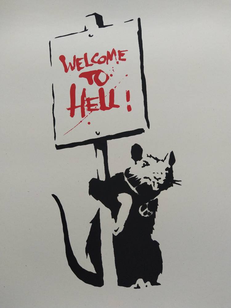 West Country Prince Screen print Banksy Welcome To Hell Replica by artist West Country Prince.